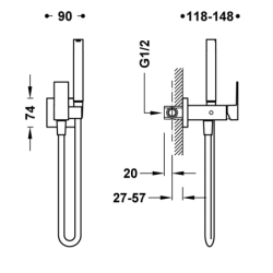 Bateria jednouchwytowa podtynkowa z natryskiem do toalety-0 CUADRO chrom TRES 612301