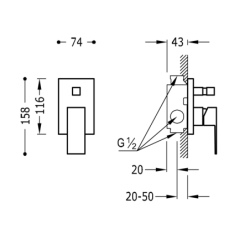 Bateria jednouchwytowa podtynkowa 2-drożna prysznicowa CUADRO chrom TRES 106180
