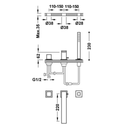 Bateria jednouchwytowa z montażem na krawędzi wanny-0 CUADRO chrom TRES 616104