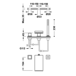 Bateria jednouchwytowa z montażem na krawędzi wanny CUADRO chrom TRES 10716102