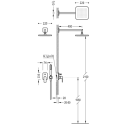 Zestaw baterii jednouchwytowej podtynkowej 2-drożnej prysznicowej LOFT chrom TRES 20018002