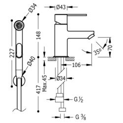 Bateria jednouchwytowa do umywalki z natryskiem do toalety LEX-ALP chrom TRES 181113