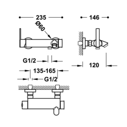Bateria jednouchwytowa ścienna wannowa i prysznicowa LEX-ALP chrom TRES 181474