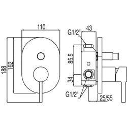 Bateria jednouchwytowa podtynkowa 2-drożna prysznicowa LEX-ALP chrom TRES 20318001