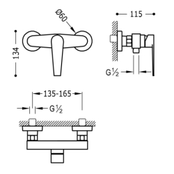 Bateria jednouchwytowa ścienna prysznicowa CLASS chrom TRES 20516701