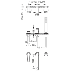 Bateria jednouchwytowa z montażem na krawędzi wanny CLASS chrom TRES 20516103
