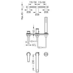 Bateria jednouchwytowa z montażem na krawędzi wanny CLASS chrom TRES 20516101