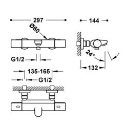 Bateria termostatyczna naścienna wannowa i prysznicowa OVER-WALL chrom TRES 19017419