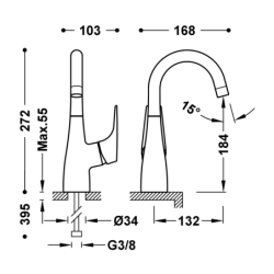 Bateria jednouchwytowa umywalkowa z boczną dźwignią CANIGÓ PLUS chrom TRES 21830802