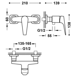 Bateria jednouchwytowa ścienna prysznicowa CANIGÓ PLUS chrom TRES 21826701