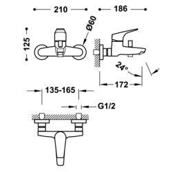 Bateria jednouchwytowa ścienna wannowa i prysznicowa CANIGÓ chrom TRES 21727001