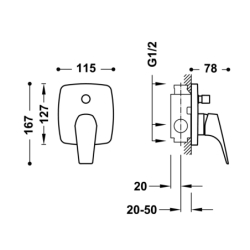 Bateria jednouchwytowa podtynkowa 2-drożna prysznicowa CANIGÓ chrom TRES 21718001