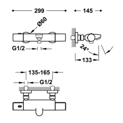 Bateria termostatyczna naścienna wannowa i prysznicowa CANIGÓ chrom TRES 21717419