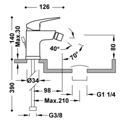 Bateria jednouchwytowa do bidetu z automatycznym spustem BASE PLUS chrom TRES 21612010DA