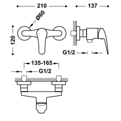 Bateria jednouchwytowa ścienna prysznicowa BASE PLUS chrom TRES 21616710
