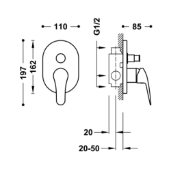 Bateria jednouchwytowa podtynkowa 2-drożna prysznicowa BASE PLUS chrom TRES 21618001