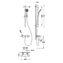 Zestaw baterii termostatycznej naściennej wannowej i prysznicowej BASE PLUS chrom TRES 21619602