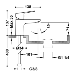 Bateria jednouchwytowa ekologiczna umywalkowa z zaworem spustowym Click-clack BASE chrom TRES 21510410D