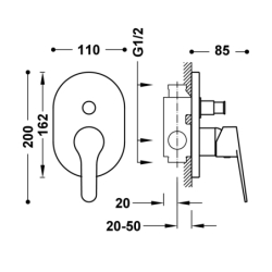 Bateria jednouchwytowa podtynkowa 2-drożna prysznicowa BASE chrom TRES 21518001