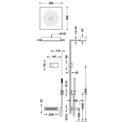 Zestaw elektronicznej baterii termostatycznej podtynkowej 3-drożnej prysznicowej- SHOWER TECHNOLOGY chrom TRES 9286315