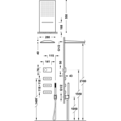 Zestaw elektronicznej baterii termostatycznej podtynkowej 4-drożnej prysznicowej- SHOWER TECHNOLOGY chrom TRES 9286408