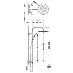 Zestaw baterii termostatycznej naściennej 2-drożnej prysznicowej OVER-WALL chrom TRES 19038705