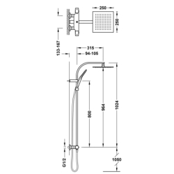 Zestaw baterii termostatycznej naściennej 2-drożnej prysznicowej OVER-WALL chrom TRES 19039311
