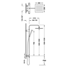 Zestaw baterii termostatycznej naściennej 2-drożnej prysznicowej OVER-WALL chrom TRES 19038709