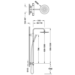 Zestaw baterii termostatycznej naściennej 2-drożnej prysznicowej OVER-WALL chrom TRES 19038708