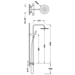 Zestaw baterii termostatycznej naściennej 2-drożnej prysznicowej OVER-WALL chrom TRES 19039312