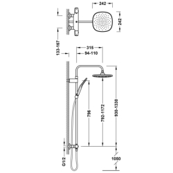 Zestaw baterii termostatycznej naściennej 2-drożnej prysznicowej OVER-WALL chrom TRES 19038707