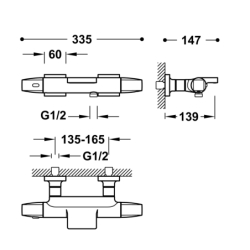 Bateria termostatyczna naścienna wannowa i prysznicowa OVER-WALL chrom TRES 19017489
