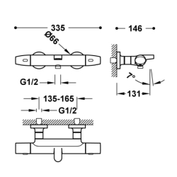 Bateria termostatyczna naścienna wannowa i prysznicowa OVER-WALL chrom TRES 19017403