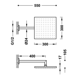 Ramię naścienne z obrotową deszczownicą- chrom TRES 3443101