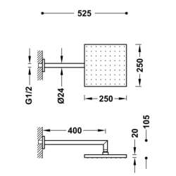 Ramię naścienne z obrotową deszczownicą- chrom TRES 3423101
