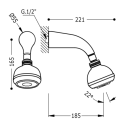 Ramię naścienne z obrotową deszczownicą chrom TRES 134818