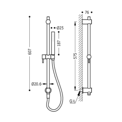 Zestaw drążek prysznicowy z przyłączem w ścianie- chrom TRES 6193102