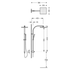 Zestaw drążek prysznicowy bez baterii z przyłączem w ścianie i deszczownicą chrom TRES 107131