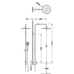Zestaw drążek prysznicowy bez baterii z przyłączem w ścianie i deszczownicą- chrom TRES 6163505