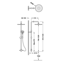 Zestaw drążek prysznicowy bez baterii z przyłączem w ścianie i deszczownicą- chrom TRES 6163509