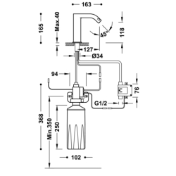 Elektroniczna bateria 1-drożna umywalkowa z automatycznym dozownikiem mydła ELECTRONIC chrom TRES 39210306