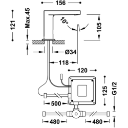 Bateria elektroniczna umywalkowa z systemem mieszania wstępnego ELECTRONIC chrom TRES 20560302