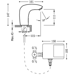 Bateria elektroniczna umywalkowa z systemem mieszania wstępnego ELECTRONIC chrom TRES 19290603