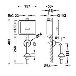Bateria elektroniczna podtynkowa z czujnikiem do pisuaru- ELECTRONIC chrom TRES 1220704