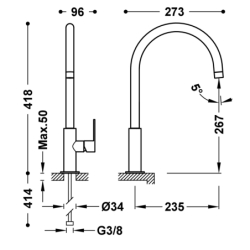 Bateria jednouchwytowa kuchenna chrom TRES 20544001