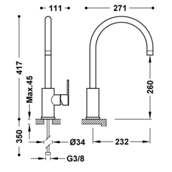 Bateria jednouchwytowa kuchenna chrom TRES 181540