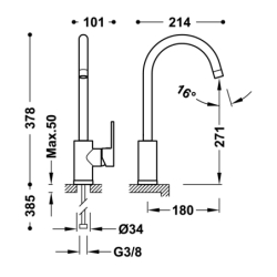 Bateria jednouchwytowa kuchenna chrom TRES 21644010