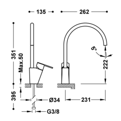 Bateria jednouchwytowa kuchenna chrom TRES 181341