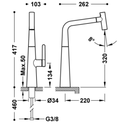 Bateria jednouchwytowa z wyciąganą wylewką i 2 rodzajami strumienia kuchenna chrom TRES 23043801