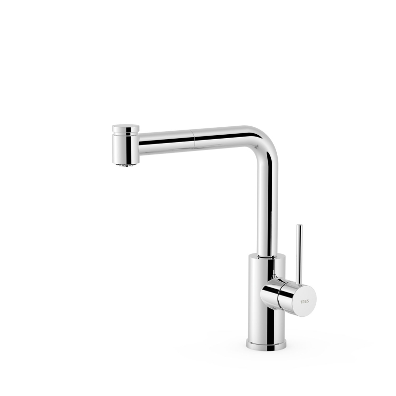 Bateria jednouchwytowa z wyciąganą wylewką i 2 rodzajami strumienia kuchenna chrom TRES 162438